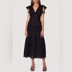 NEW w/Tags Lost + Wander Madonna Blossom Flutter Sleeve Black Organza Midi
Dress